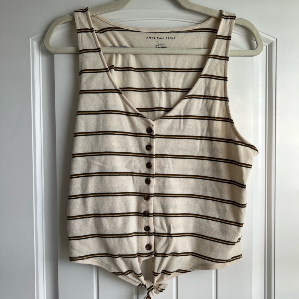 American Eagle Outfitters Beige Striped Tank Top